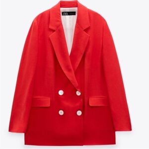 Zara women’s red oversized double breasted blazer jacket Size XS NWT